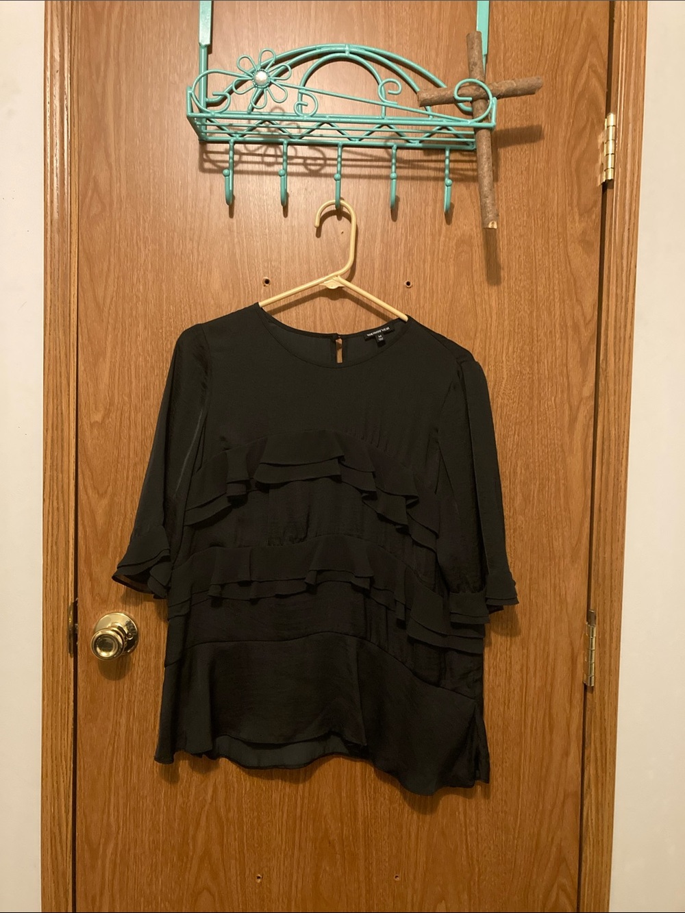 Who What Wear Black Ruffle Blouse